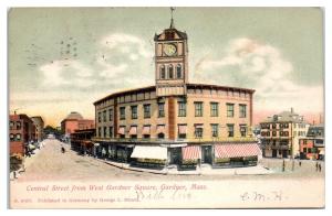 1906 Central Street from West Gardner Square, Gardner, MA Postcard