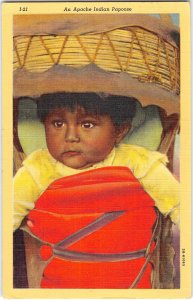 Apache Indian Papoose Native American Baby 1951 Linen Vintage Postcard
