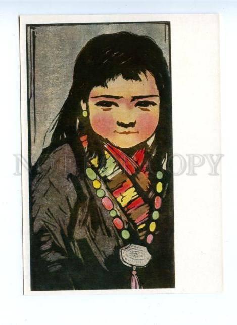 142321 CHINA ART Tibetan girl by Li Khuan-min Old postcard