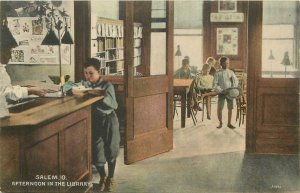 c1910 Salem Ohio Afternoon in the Library Interior Millian's Postcard 25-11964