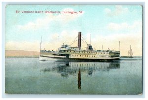 1910 Steamer Vermont Inside Breakwater, Burlington VT Jonesville VT Postcard