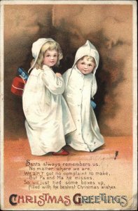 Christmas Pajamas & Night Caps Cute Kids Ellen Clapsaddle  c1910 Postcard