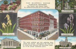 Nashville TN Maxwell House Hotel Parthenon Capitol Linen Postcard E.C. Kropp