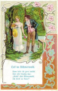 Romantic Couple In The Woods Embossed Vintage Postcard 08.24