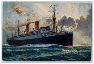 Germany Postcard Norddeutscher Lloyd Bremen Steamship on Wavy Sea 1926 Seapost