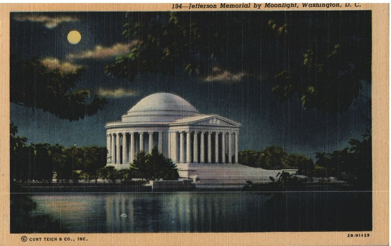VINTAGE POSTCARD JEFFERSON MEMORIAL AT NIGHT WASHINGTON D.C.