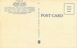 Phoenix Arizona Canary Court roadside 1940s Day linen Postcard 21-12733