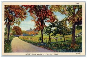 c1940s Greetings From Le Mars Cows Trees Scene Iowa IA Unposted Vintage Postcard