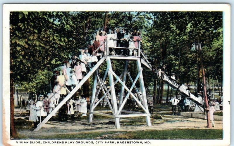 HAGERSTOWN, Maryland  MD    CITY PARK Childrens Playground VIVIAN SLIDE Postcard