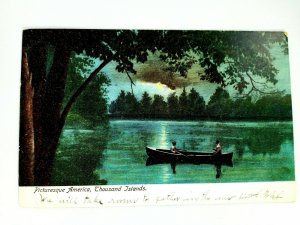 Vintage Postcard Picturesque America Thousand Islands 1906 Couple in Canoe Lake