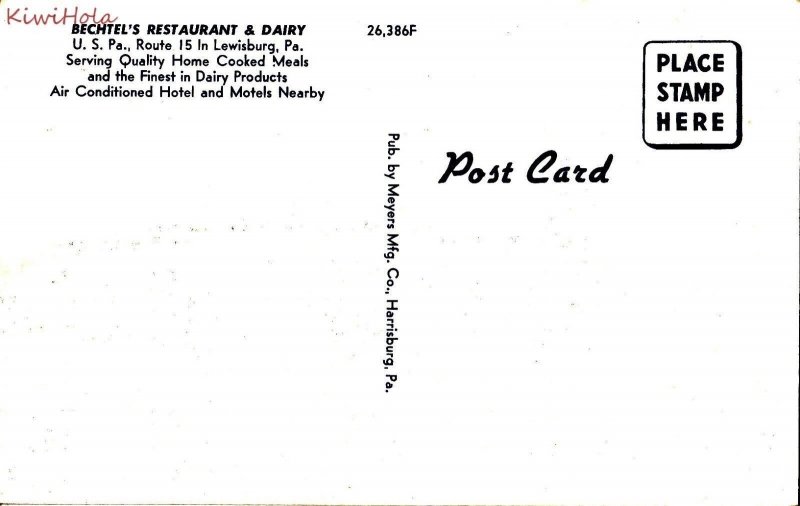 Postcard Bechtel's Restaurant & Dairy Lewisburg PA