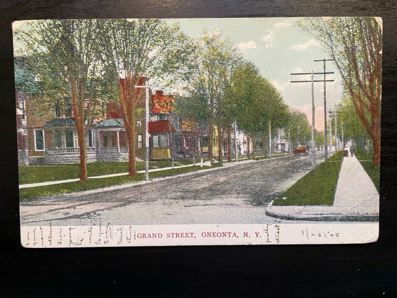 Vintage Postcard 1908 Grand Street Oneonta New York (NY)