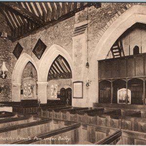c1920s Stoke Poges UK Church Interior Postcard Ancient Stone Arch Pew Belfry A39