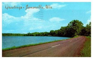 Postcard HIGHWAY SCENE Janesville Wisconsin WI AS4365