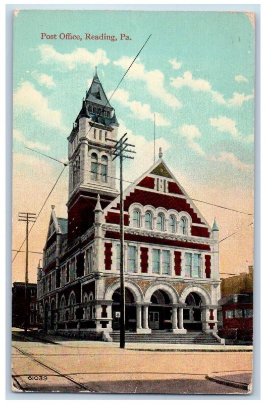 Reading Pennsylvania Postcard Post Office Exterior Building 1918 Vintage Antique