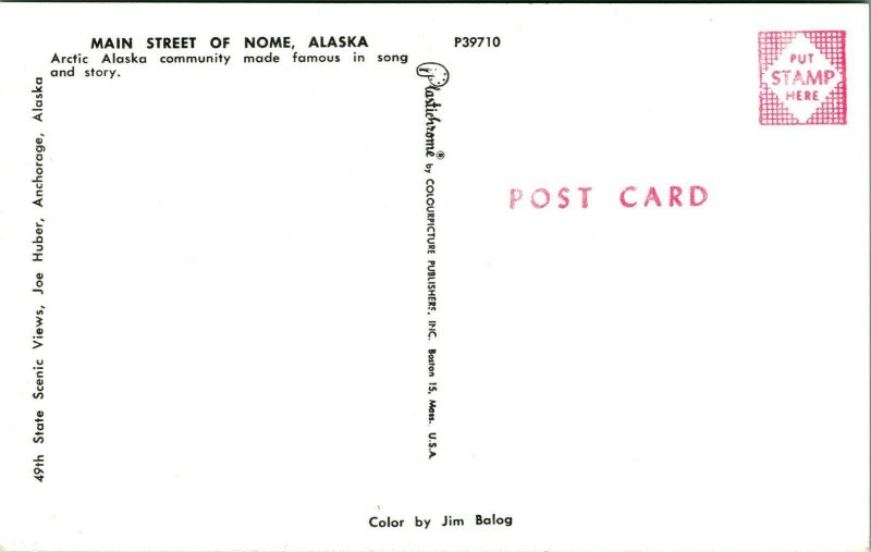 Main Street View Nome Alaska AK Cars Flags UNP 1960s Chrome Postcard C17