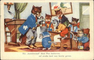 NETHERLANDS Vintage 1955 Cat Teacher Kitten Students CLASSROOM MOUSE Postcard