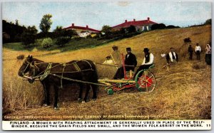 Findland Mower With Reaping Attachment & Women Folk Assist In The Work Postcard