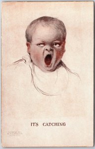 Baby Yawning Big Mouth Sketch Drawing It'S Catching Comic Card Postcard