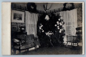 c1910's House Interior Baby's Funeral Rocking Chair RPPC Photo Antique Postcard