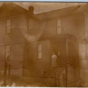 c1910s Grand Residence RPPC House Women on Porch Real Photo PC Woodworking A130