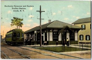 Rochester Syracuse and Eastern Trolley Station Clyde NY c1911 Vtg Postcard R31