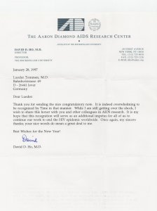 David Ho Taiwan Aids Researcher Virologist Hand Signed Letter