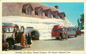 Buses Paradise Inn Snow Tunnel Rainier Washington Postcard Teich 10627