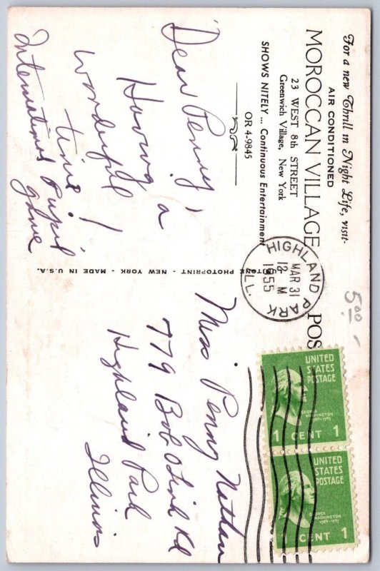 K43/ New York City Postcard 50s Moroccan Village 2View Restaurant 131