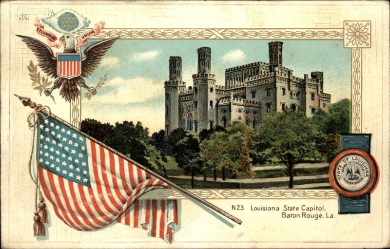 Baton Rouge Louisiana LA State Capitol American Flag Patriotic c1910  Postcard