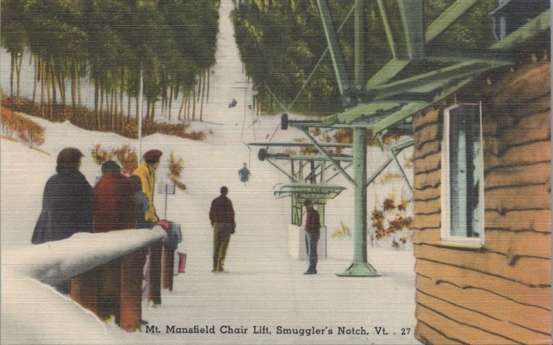 Postcard Mt Mansfield Chair Lift Smuggler's Notch VT Vermont Skiing