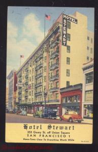 SAN FRANCISCO CALIFORNIA HOTEL STEWART OLD CARS LINEN ADVERTISING POSTCARD