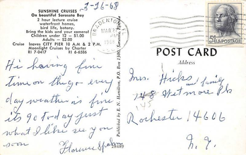 Sunshine Cruises on Sarasota Bay Bradenton FL Postcard