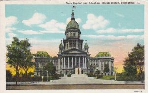 Illinois Springfield State Capitol And Abraham Lincoln Statue 1950