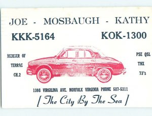 Pre-1980 RADIO CARD - CB HAM OR QSL Norfolk Virginia VA AH2446