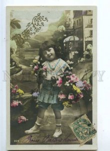 244218 BIRTHDAY Charming Girl in Blue Costume Vintage PHOTO