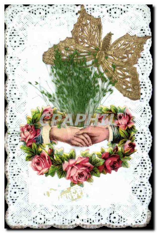 Postcard Old Main Fancy Embroidery Flowers Butterfly