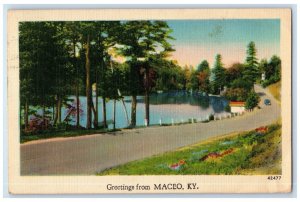 1948 Greetings From Maceo Street Road River Car Lake Kentucky Vintage Postcard