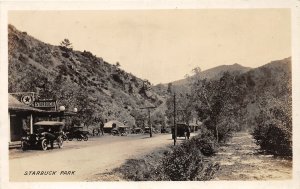 H33/ Starbuck Colorado RPPC Postcard c20s Texaco Gas Station Park Autos