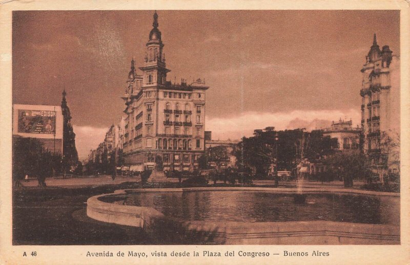 BUENOS AIRES ARGENTINA~AVENIDA MAYO-VISTA PLAZA CONGRESSO~PEUSER PHOTO POSTCARD