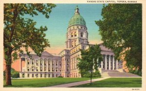 Vintage Postcard 1930's Kansas State Capital Topeka Kansas KS C.T. Art Colortone 