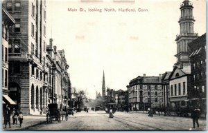 1910s Main Street Looking North Hartford CT Trolleys Connecticut Postcard