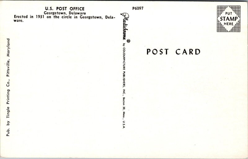 Vtg Georgetown Delaware DE US Post Office 1950s Old Chrome View Postcard 