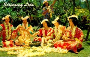 Hawaii Honolulu Native Girls Stringing Leis 1976