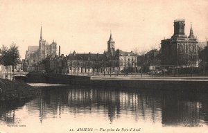 VINTAGE POSTCARD AMIENS FRANCE - VIEW TAKEN FROM THE DOWNSTREAM PORT c. 1910s