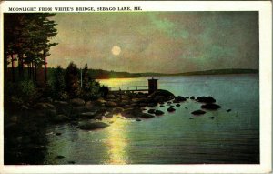 Moonlight From White's Bridge Sebago Lake Maine ME 1920s WB Postcard UNP Unused