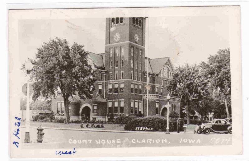 Court House Cars Clarion Iowa RPPC Real Photo 1940s postcard