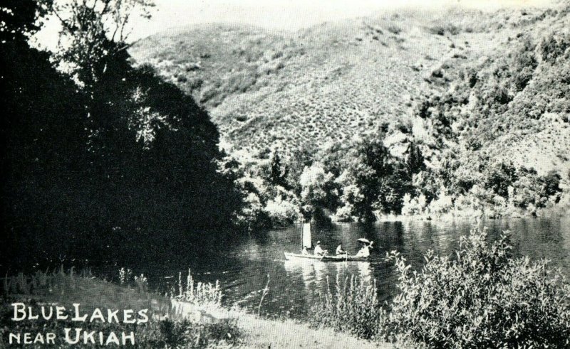 c.1920 People Boating Blue Lakes Ukiah, CA. Postcard F65 