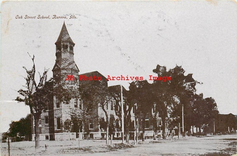 IL, Aurora, Illinois, Oak Street School, Exterior View, 1909 PM, Tom Jones Pub