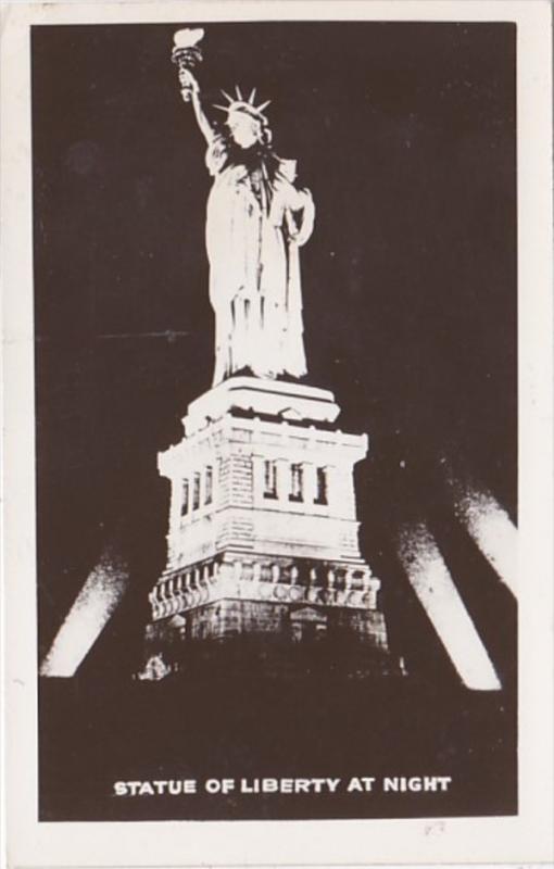 New York City Statue Of Liberty At Night Real Photo